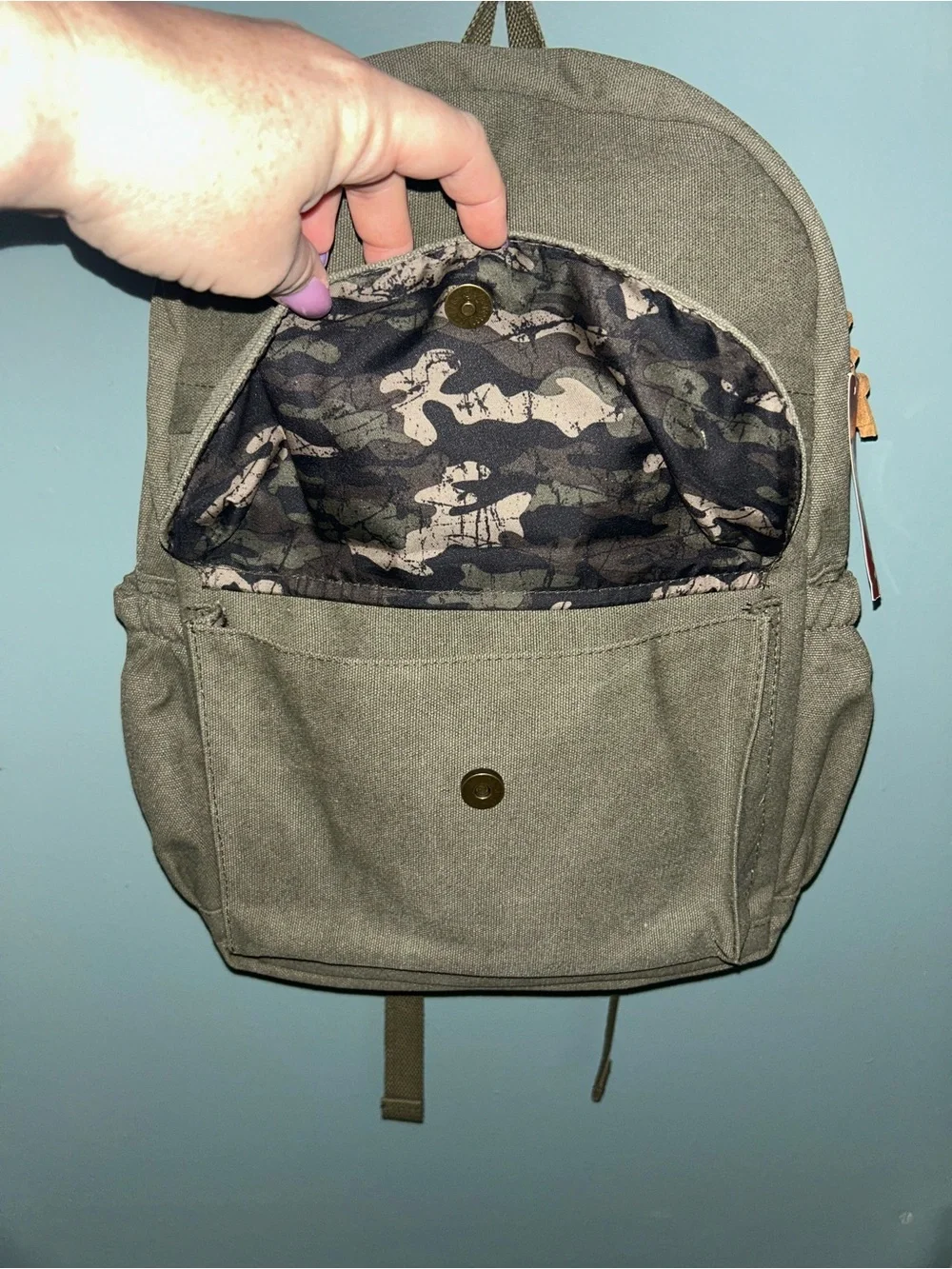 17” Wrangler Olive Washed Canvas Laptop Backpack w/ Brown Accents NWT